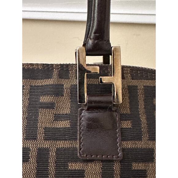 Vintage Fendi Zucca Monogram Canvas Satchel Top Handle Bag Brown Authentic - Picture 7 of 16